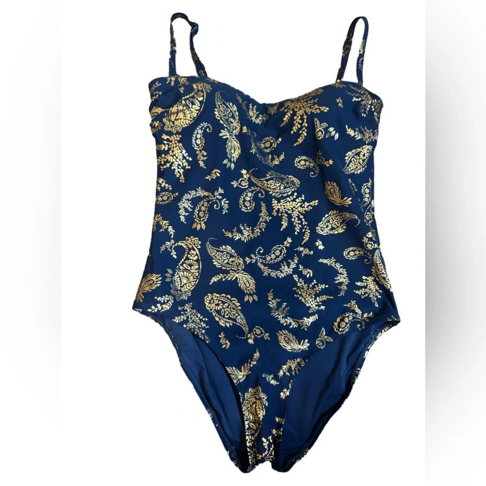 NipTuck Navy Foil Kashmir Colette Bandeau One Piece Swimsuit (sz 8) - Picture 5 of 10